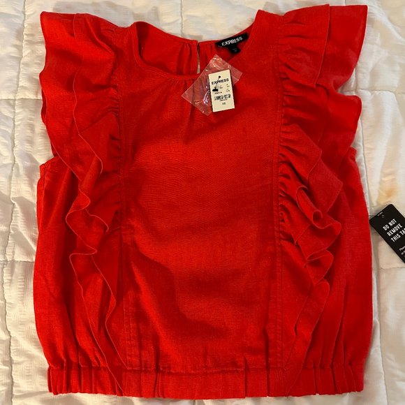 Express Red Ruffle Blouse NEW - Picture 2 of 5